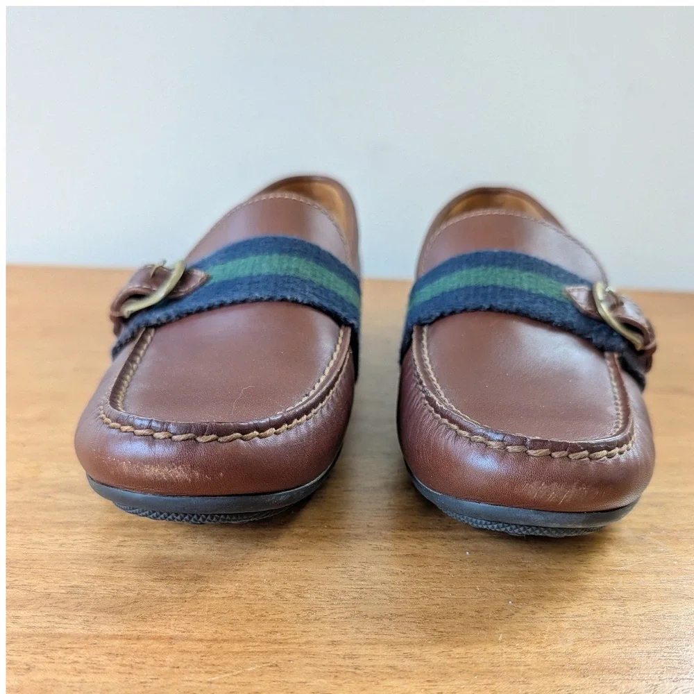 Polo Ralph Lauren Riali Leather Driving Loafers Men's 8D Brown Striped Buckle